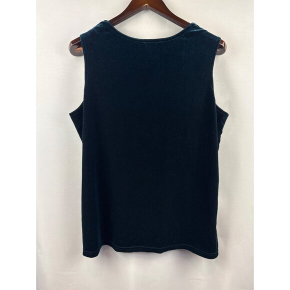 Women’s Maggie Sweet XL Dark Teal Velvet Sleeveless Blouse - Picture 3 of 5